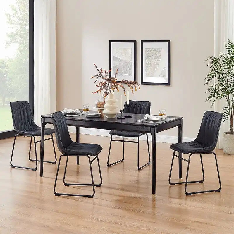 Chaise de salle à manger en similicuir avec surpiqûres géométriques