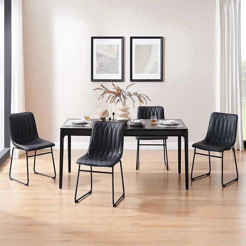 Chaise de salle à manger en similicuir avec surpiqûres géométriques