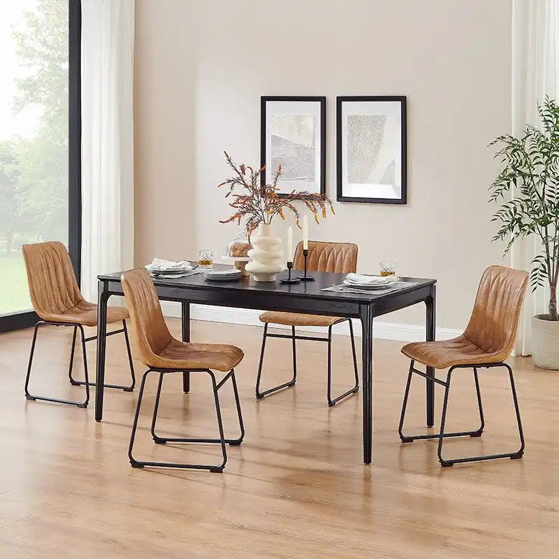 Chaise de salle à manger en similicuir avec surpiqûres géométriques
