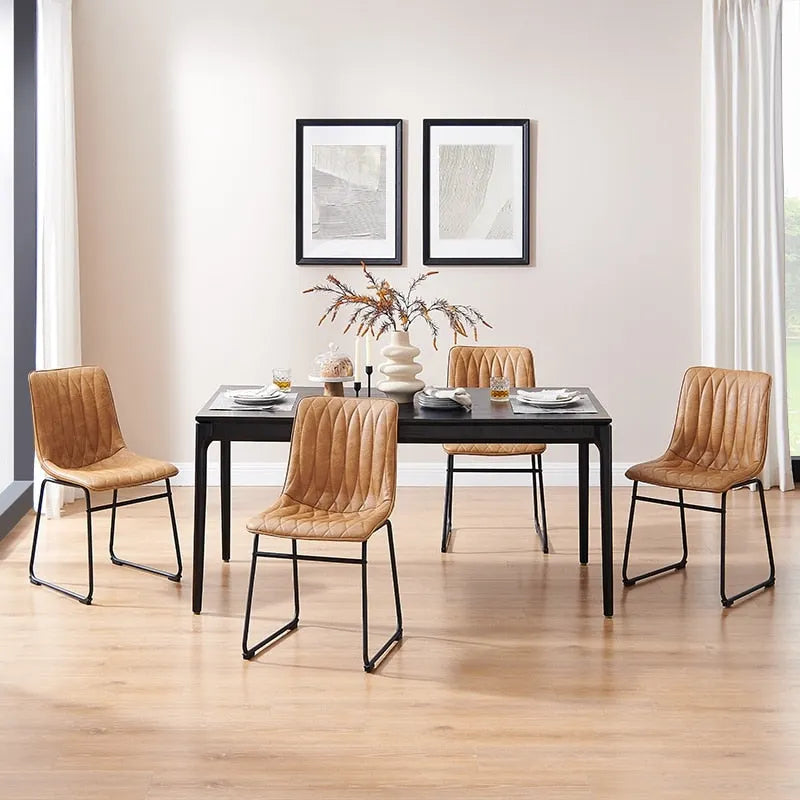 Chaise de salle à manger en similicuir avec surpiqûres géométriques