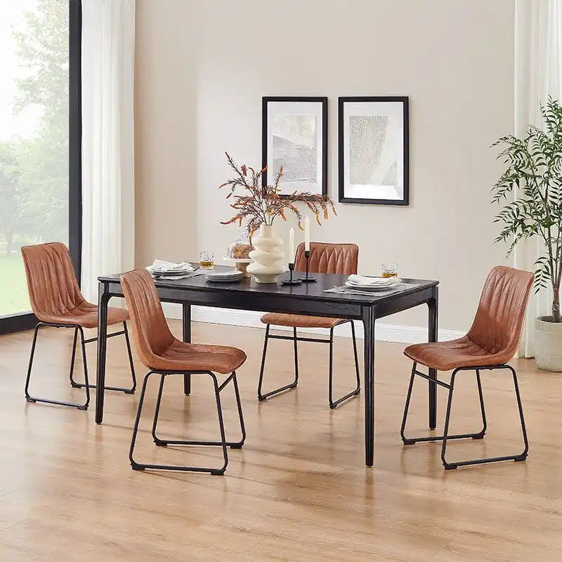 Chaise de salle à manger en similicuir avec surpiqûres géométriques
