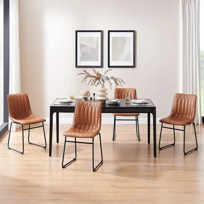 Chaise de salle à manger en similicuir avec surpiqûres géométriques