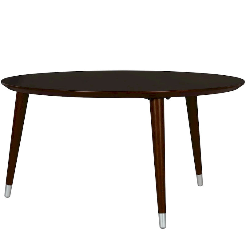 Table basse ronde du milieu du siècle en placage de noyer avec pieds fuseau
