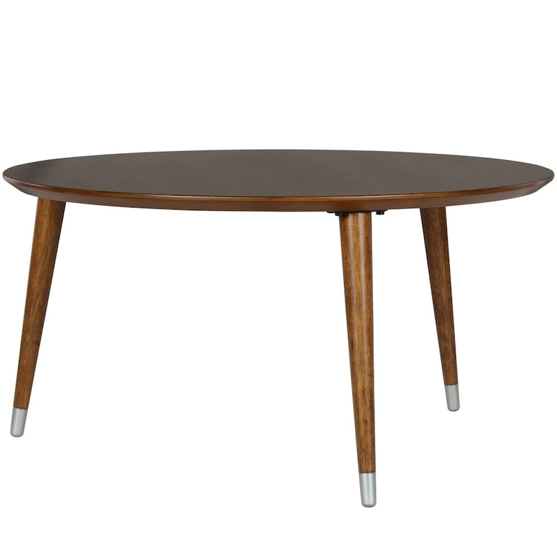 Table basse ronde du milieu du siècle en placage de noyer avec pieds fuseau
