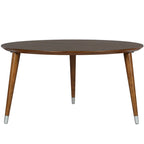 Table basse ronde du milieu du siècle en placage de noyer avec pieds fuseau