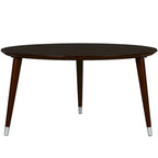 Table basse ronde du milieu du siècle en placage de noyer avec pieds fuseau