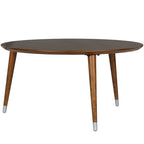Table basse ronde du milieu du siècle en placage de noyer avec pieds fuseau