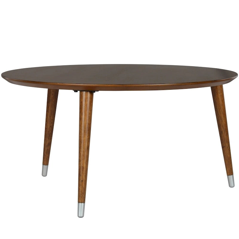 Table basse ronde du milieu du siècle en placage de noyer avec pieds fuseau