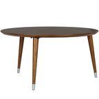 Table basse ronde du milieu du siècle en placage de noyer avec pieds fuseau