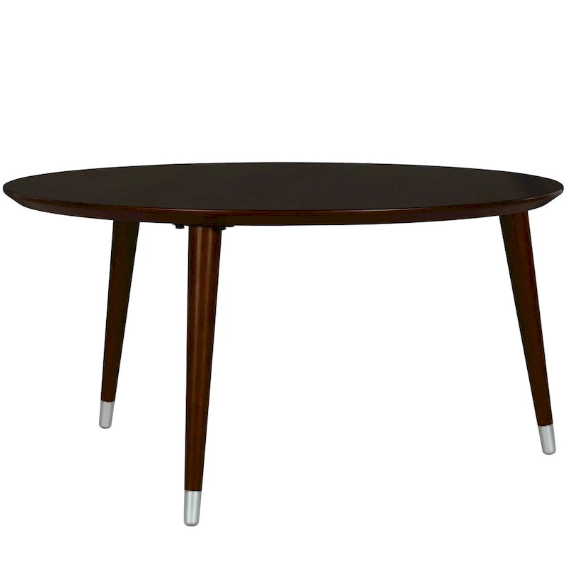 Table basse ronde du milieu du siècle en placage de noyer avec pieds fuseau