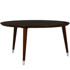 Table basse ronde du milieu du siècle en placage de noyer avec pieds fuseau