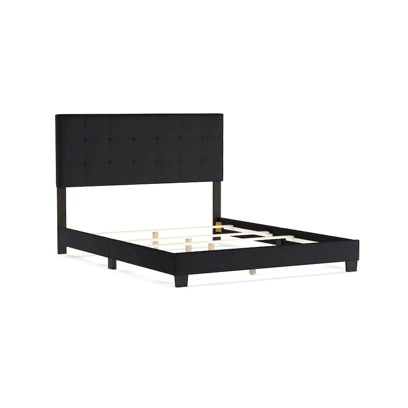 Lit capitonné quadrillé gris anthracite avec rembourrage en mousse