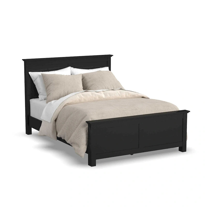 Lit plateforme Queen en bois noir avec tête de lit à double panneau
