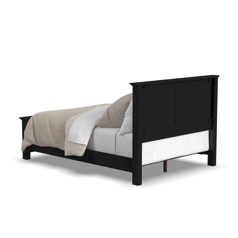 Lit plateforme Queen en bois noir avec tête de lit à double panneau