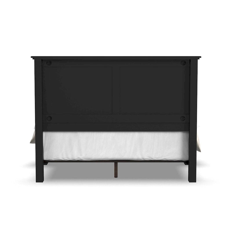 Lit plateforme Queen en bois noir avec tête de lit à double panneau
