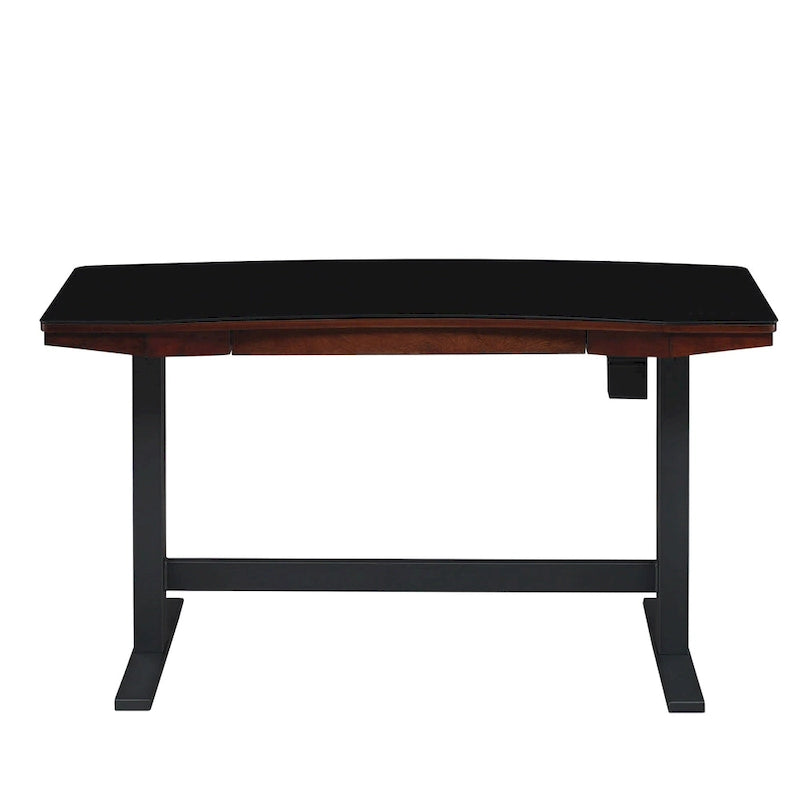 Bureau assis-debout réglable en hauteur avec plateau en verre et station de recharge USB