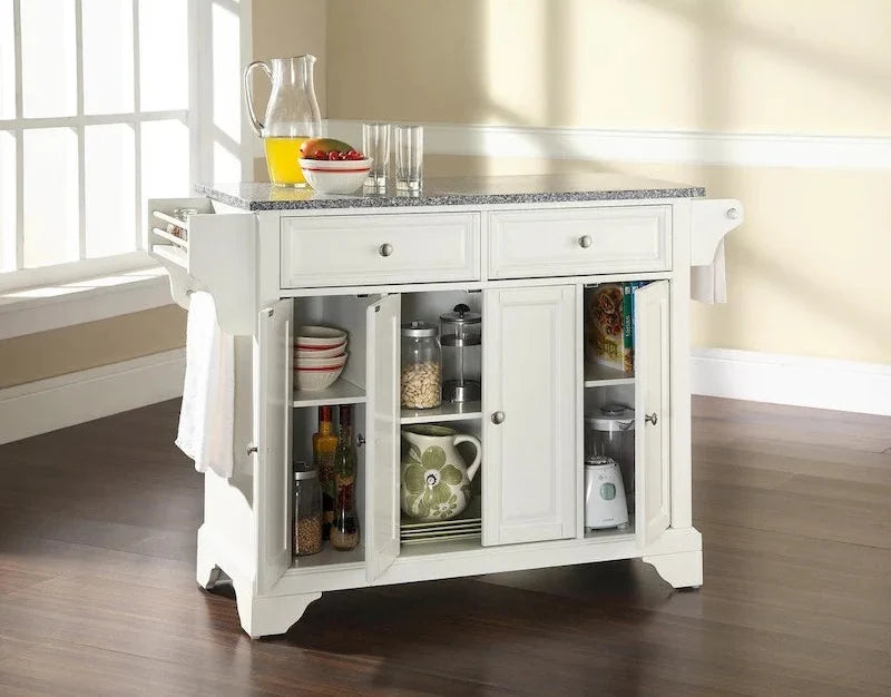 Crosley LaFayette Solid Granite Top Kitchen Island in White Finish - 18d x 51.5w x 36h