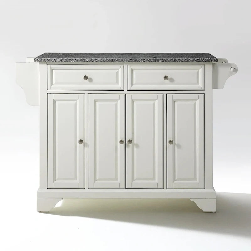 Solid Granite Top Kitchen Island in White Finish - 18d x 51.5w x 36h