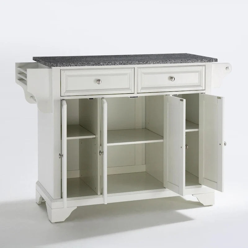 Solid Granite Top Kitchen Island in White Finish - 18d x 51.5w x 36h