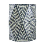 Tabouret d'appoint 18 pouces, design hexagonal, motif losanges, bleu, blanc