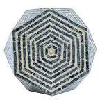 Tabouret d'appoint 18 pouces, design hexagonal, motif losanges, bleu, blanc