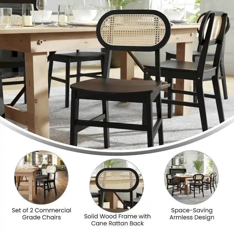 Commercial Cane Rattan Event Chair with Wood Back and Seat