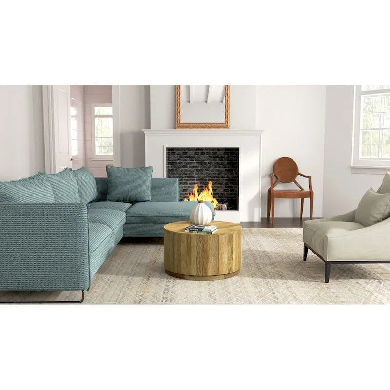 Table basse ronde mi-siècle en placage de noyer