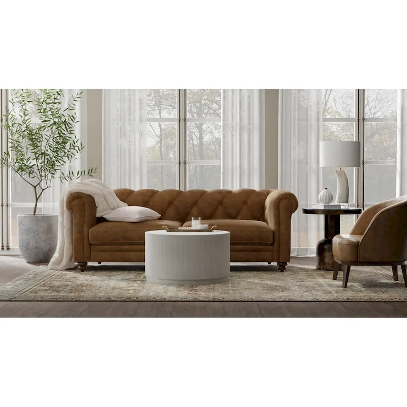 Table basse ronde mi-siècle en placage de noyer