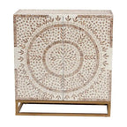 Modern Bohemian White and Rustic Brown Mother of Pearl Storage Cabinet