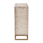 Modern Bohemian White and Rustic Brown Mother of Pearl Storage Cabinet