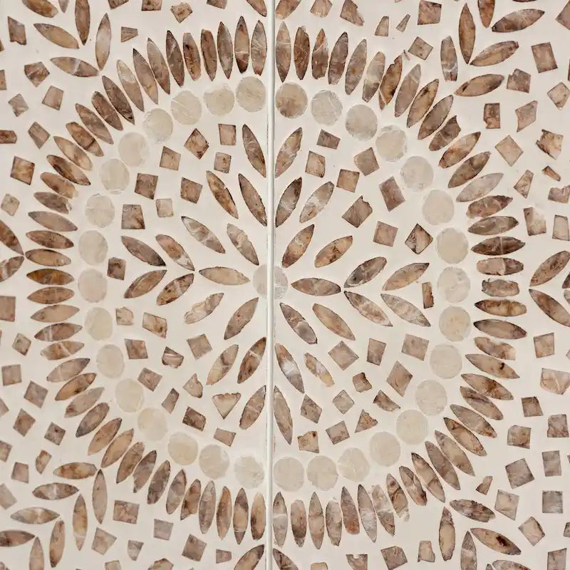 Modern Bohemian White and Rustic Brown Mother of Pearl Storage Cabinet