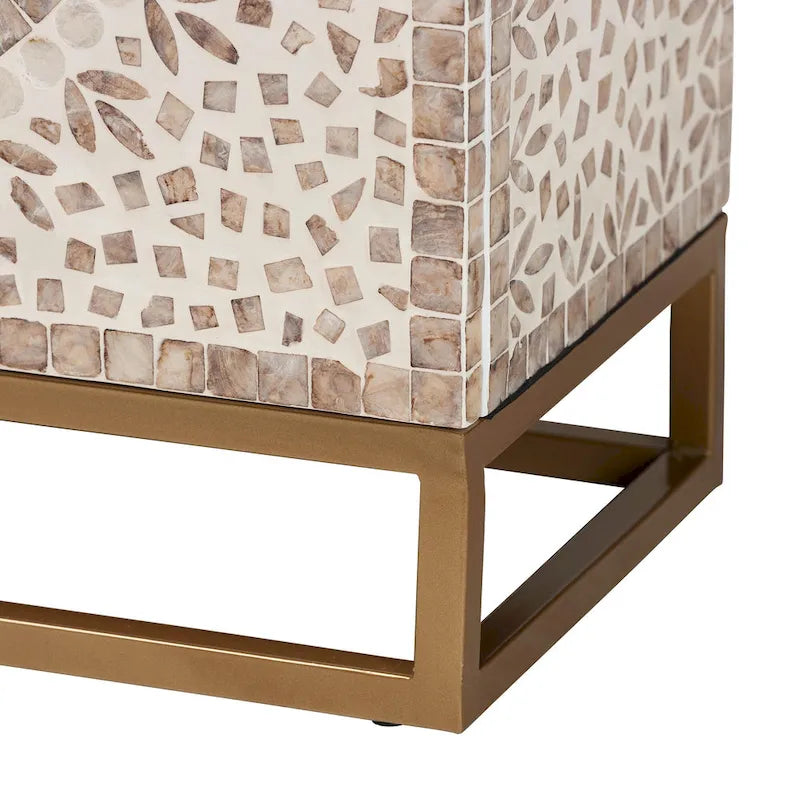 Modern Bohemian White and Rustic Brown Mother of Pearl Storage Cabinet