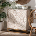 Modern Bohemian White and Rustic Brown Mother of Pearl Storage Cabinet