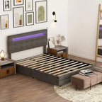 Cadre de lit Queen avec tiroirs, cadre de lit LED avec station de chargement USB