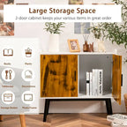 Mid-Century Wood Storage Cabinet with 2 Doors and Metal Legs for Entryway - 32 x 15 x 29 (L x W x H)