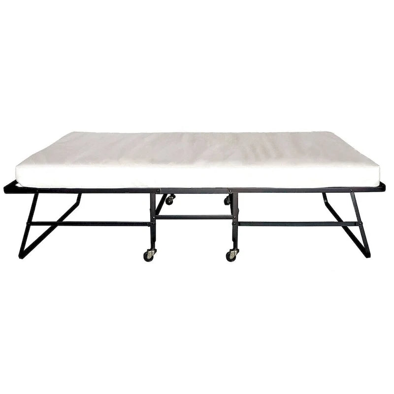 Metal Rollaway Folding Bed with 48 Inch Mattress and Casters, Black