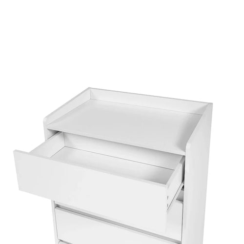 Commode à 4 tiroirs, Commode sans poignée, Commode blanche pour chambre à coucher 100% étanche avec cadre robuste pour la pièce