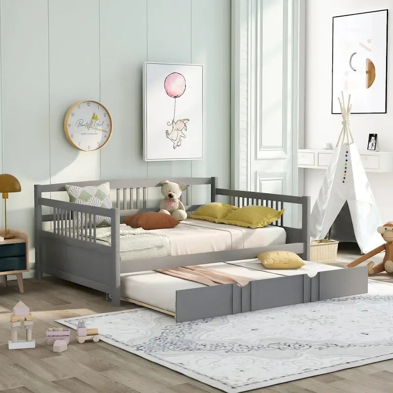 Full Size Daybed Wood Bed with Twin Size Trundle
