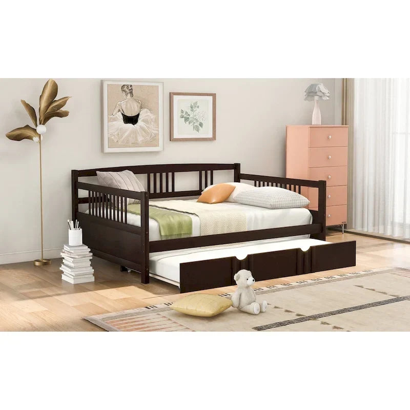 Full Size Daybed Wood Bed with Twin Size Trundle