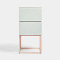 Tempered Glass Marble Stone Double Drawer Nightstand Bedside Table for Bedroom, Living Room