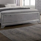 Lit capitonné gris contemporain avec éclairage LED et commode
