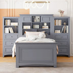 Cadre de lit plateforme en bois double avec armoire verticale tout-en-un et 4 tiroirs de chaque côté