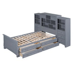 Cadre de lit plateforme en bois double avec armoire verticale tout-en-un et 4 tiroirs de chaque côté
