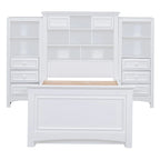 Cadre de lit plateforme en bois double avec armoire verticale tout-en-un et 4 tiroirs de chaque côté