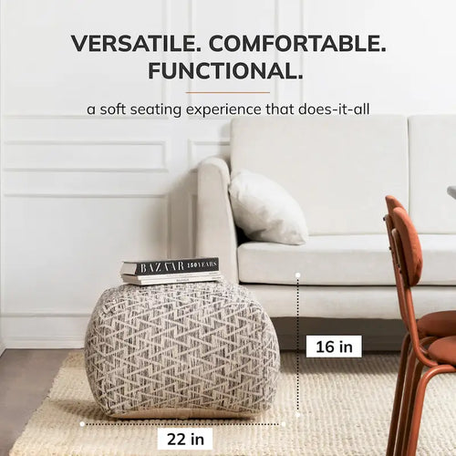 Pouf carré en coton de 22 pouces, repose-pieds artisanal pour salon, chambre à coucher, patio