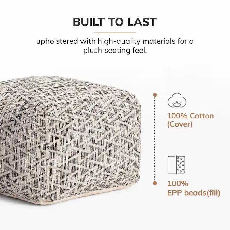 Pouf carré en coton de 22 pouces, repose-pieds artisanal pour salon, chambre à coucher, patio