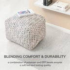Pouf carré en coton de 22 pouces, repose-pieds artisanal pour salon, chambre à coucher, patio