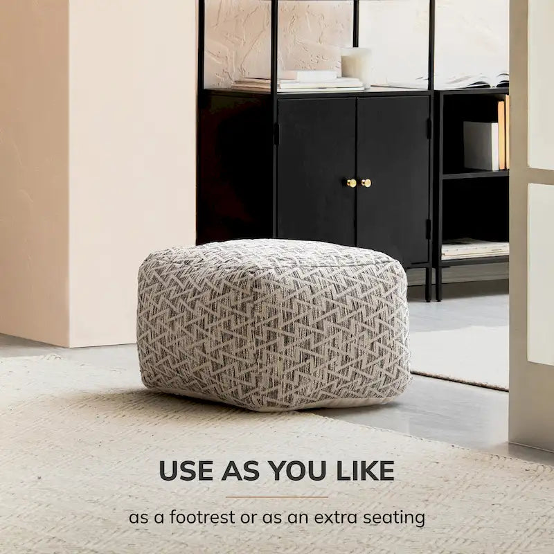 Pouf carré en coton de 22 pouces, repose-pieds artisanal pour salon, chambre à coucher, patio