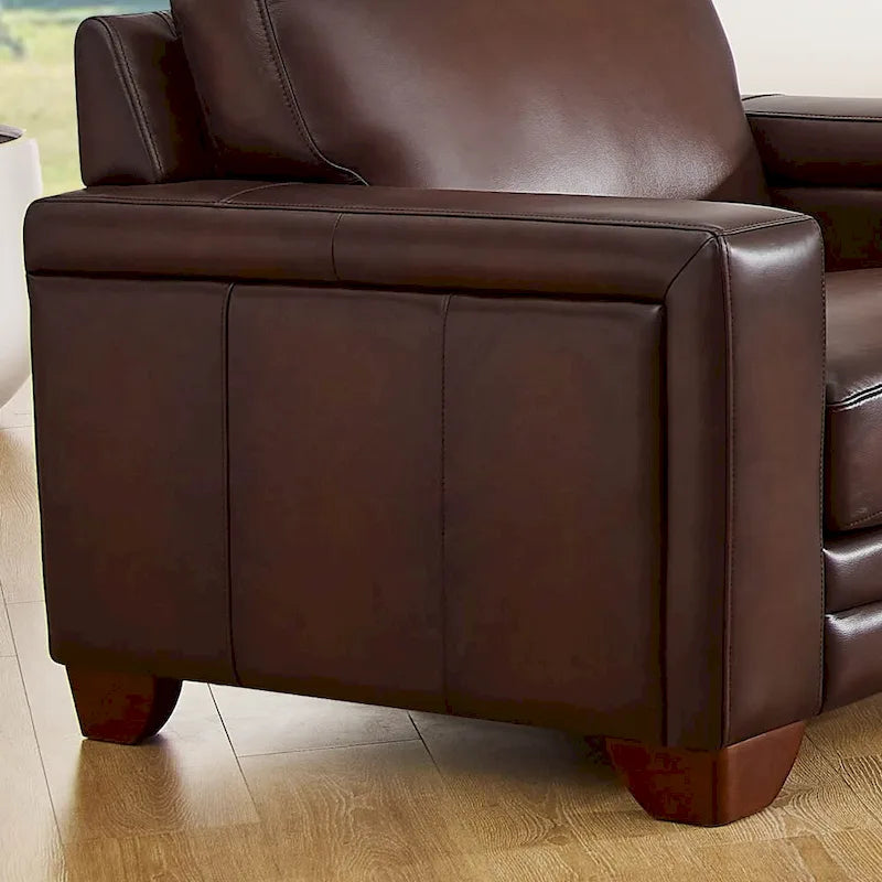 Fauteuil en cuir pleine fleur avec coussins en plumes d'oie et ressorts ensachés