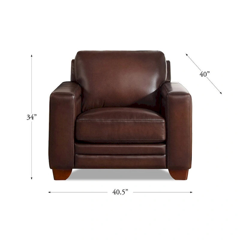 Fauteuil en cuir pleine fleur avec coussins en plumes d'oie et ressorts ensachés